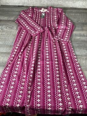 La Cera Womens Dress Large Pink Raspberry Floral Cotton Button Front Boho NWT